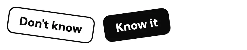 The two swipe stamps, tilted: Don't know outlined in black, and Know it in white on black.