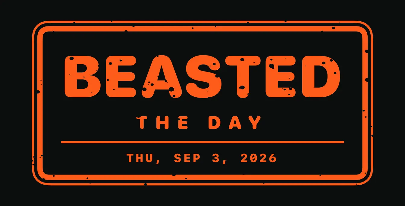 One stamp up close, beasted the day, dated Thursday the third of September 2026. The orange letters and rules are pitted with small dark specks, while the date line is clean.