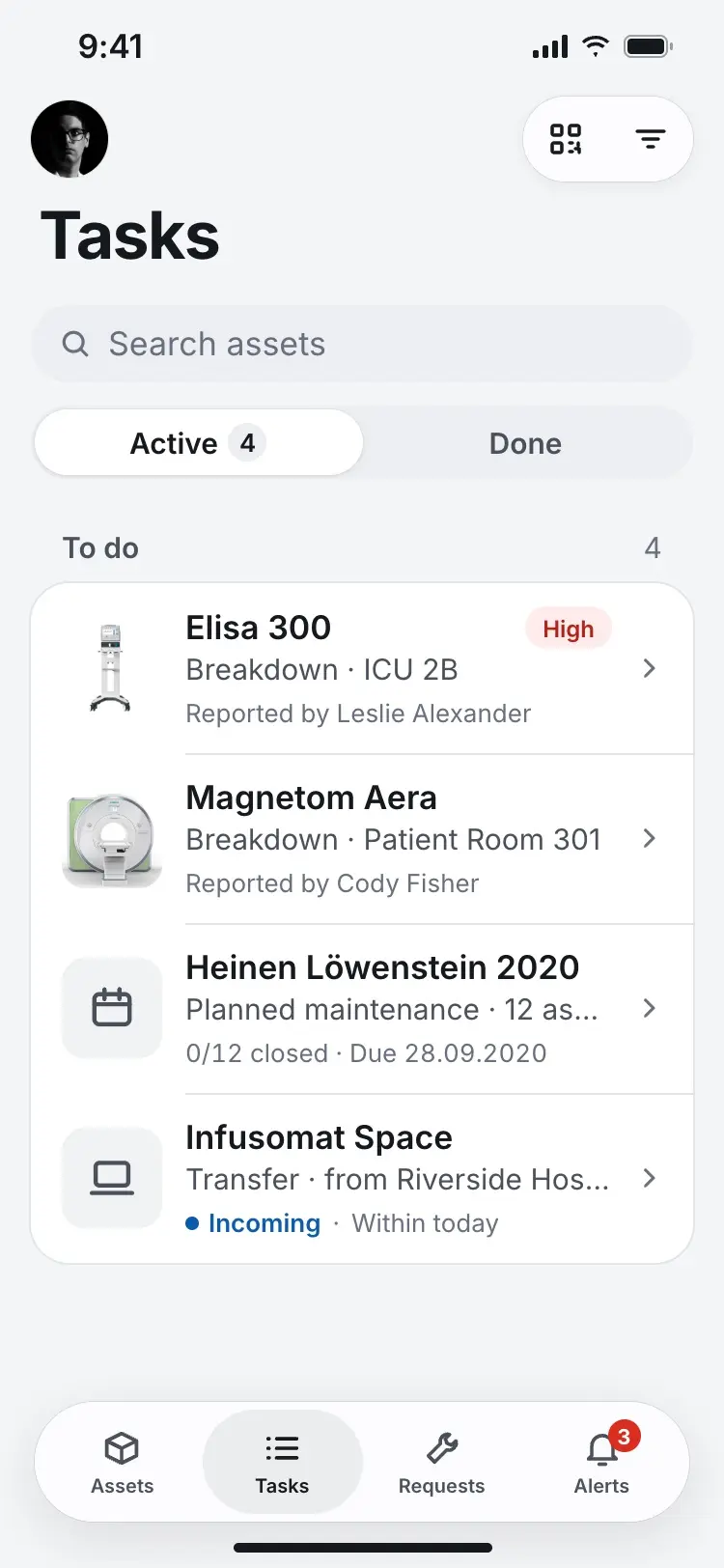 Tasks list with an Elisa 300 breakdown marked High priority.