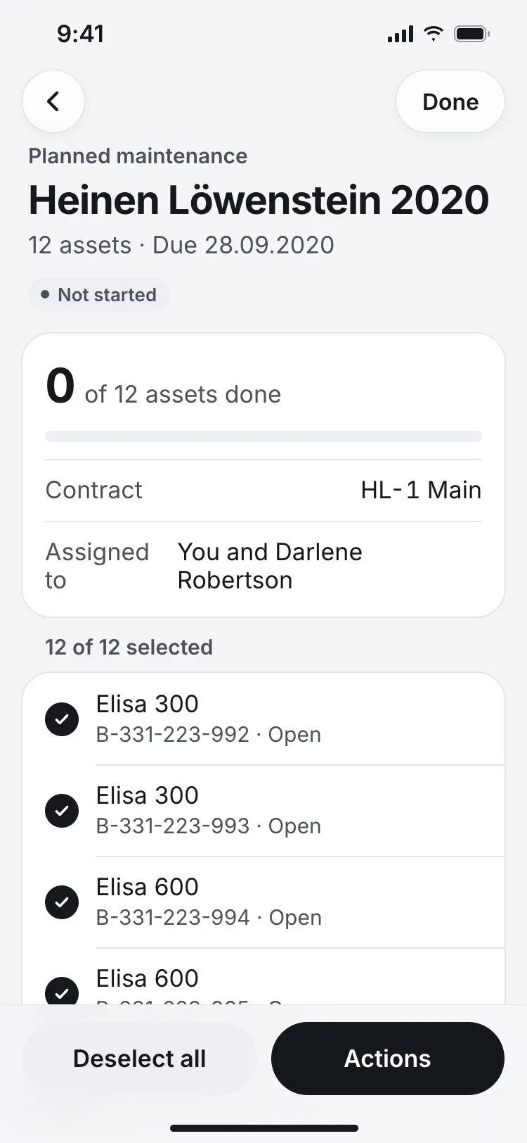 Selection mode with 12 of 12 assets selected.