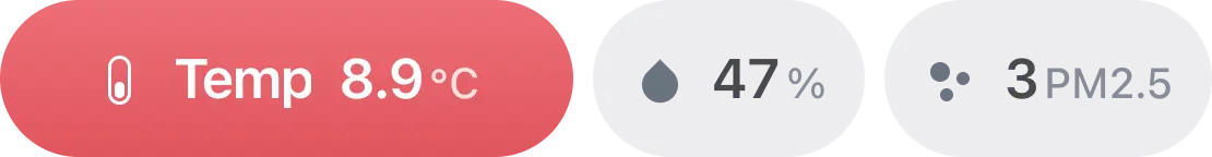 Sensor pills for temperature, humidity and particles, with temperature highlighted in red