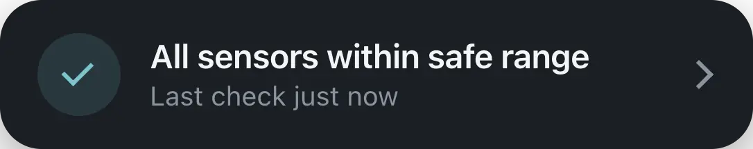 Dark mode banner reading All sensors within safe range