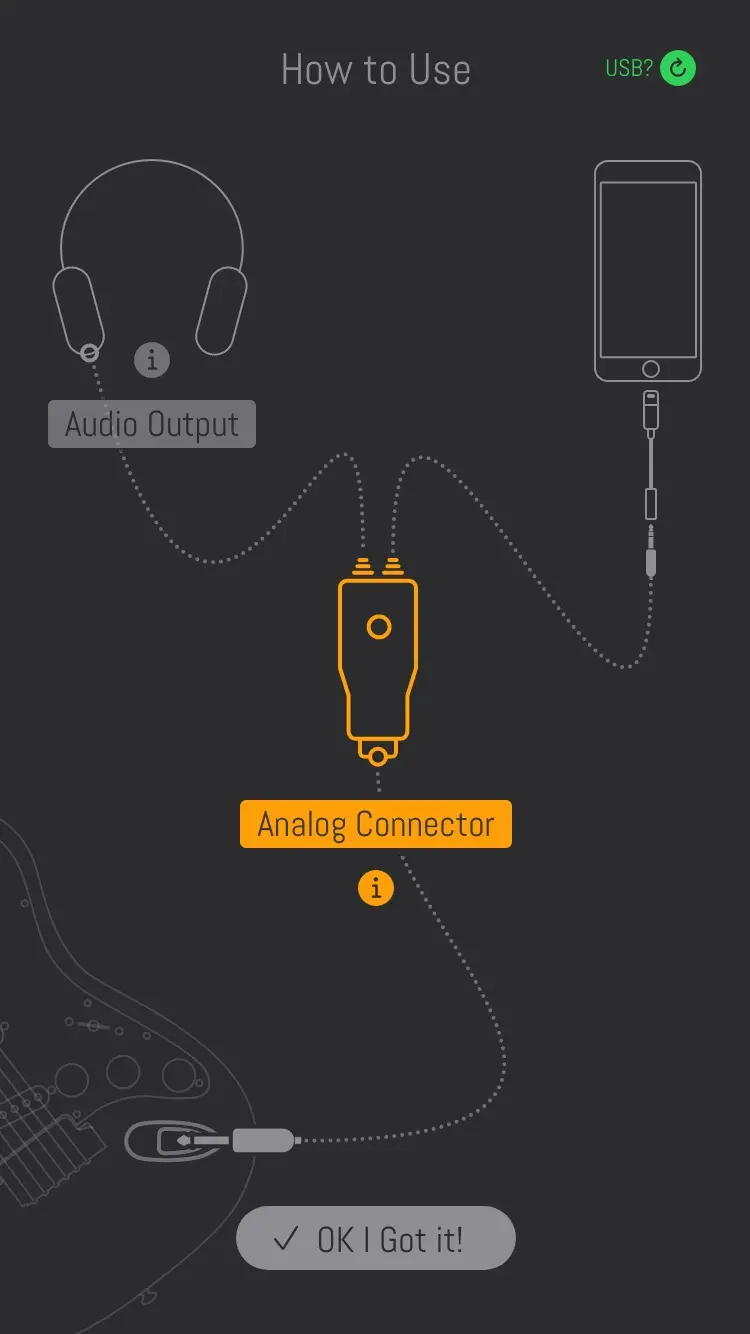 The same analog drawing for a newer phone with no headphone socket, the connector's cable running into its charging port.