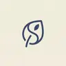 A navy line drawing of a leaf with an S curving through it, on cream.